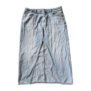 American Eagle Denim Skirt Sz. 14 Maxi Front Split Light Wash Dreamy Drape Retro